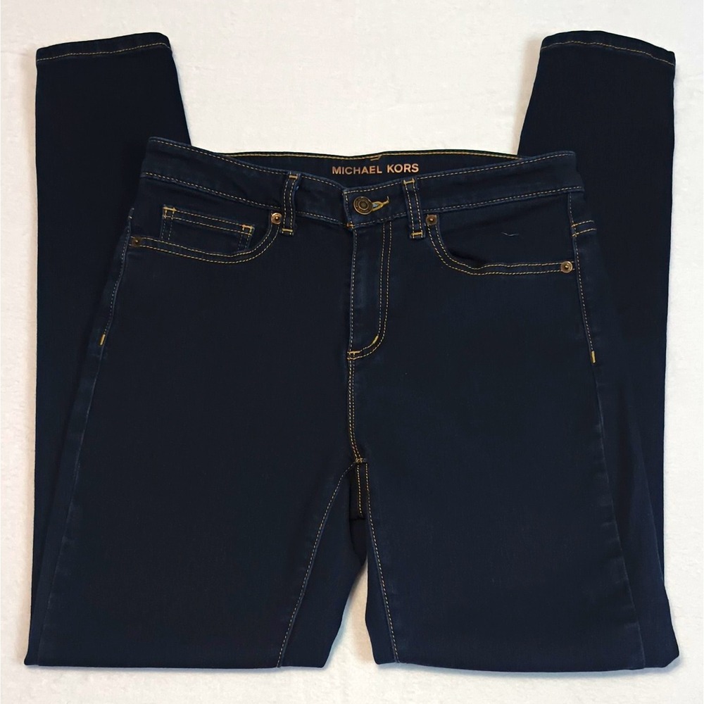 Michael Kors Women's Skinny Jeans Dark Blue Stretch 5-Pocket Mid Rise Size 4